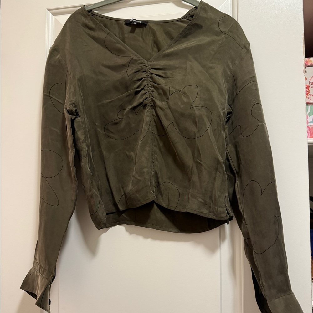 Madewell Green Ruched Long Sleeve Blouse